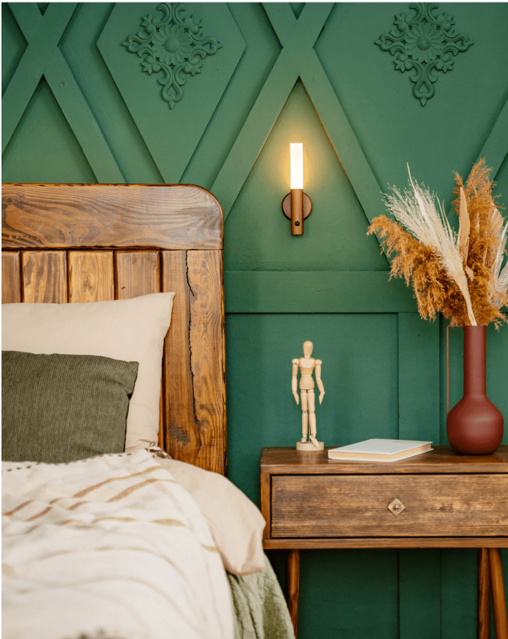 Rechargeable wooden wall sconce