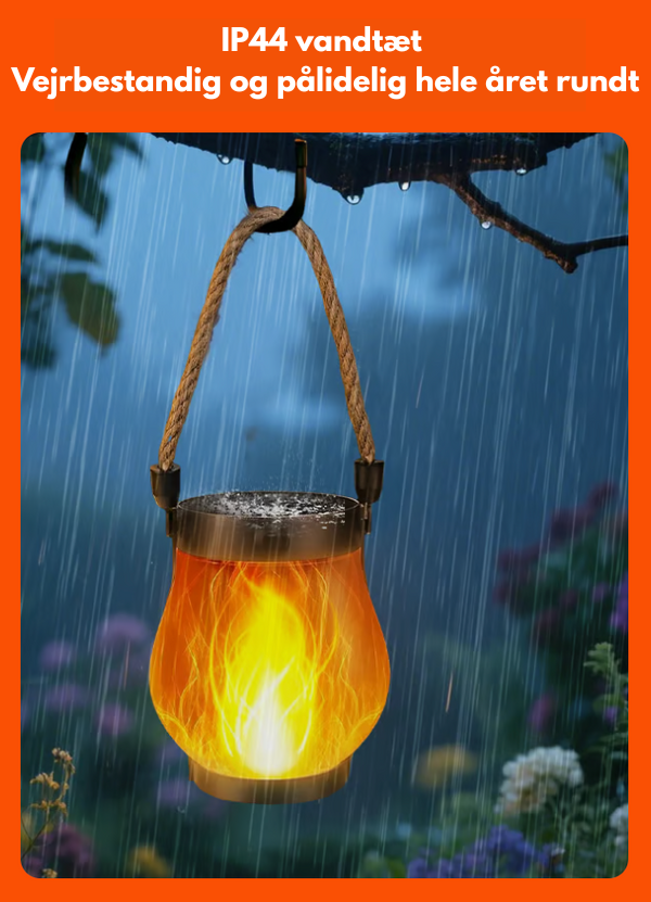 Solar LED lantern with flickering flame effect