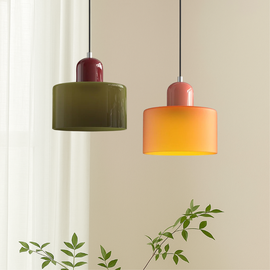 Colored glass Bauhaus style pendant light