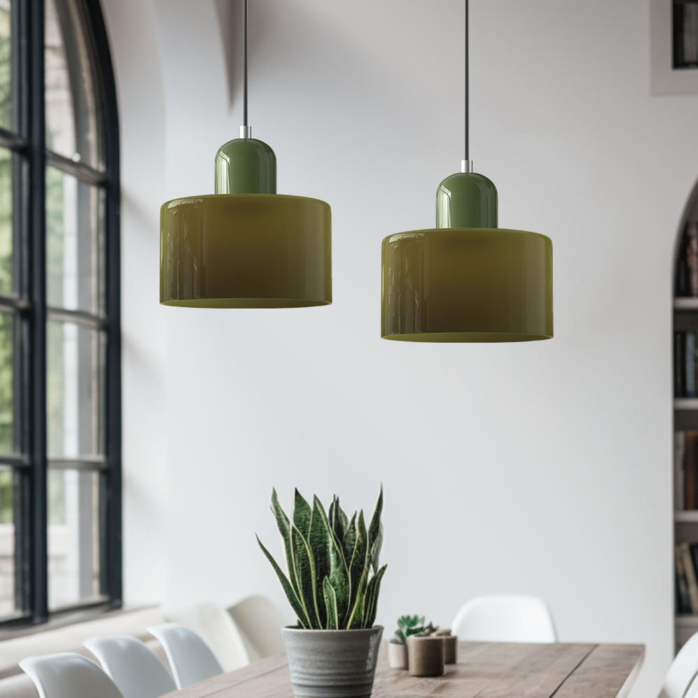 Colored glass Bauhaus style pendant light