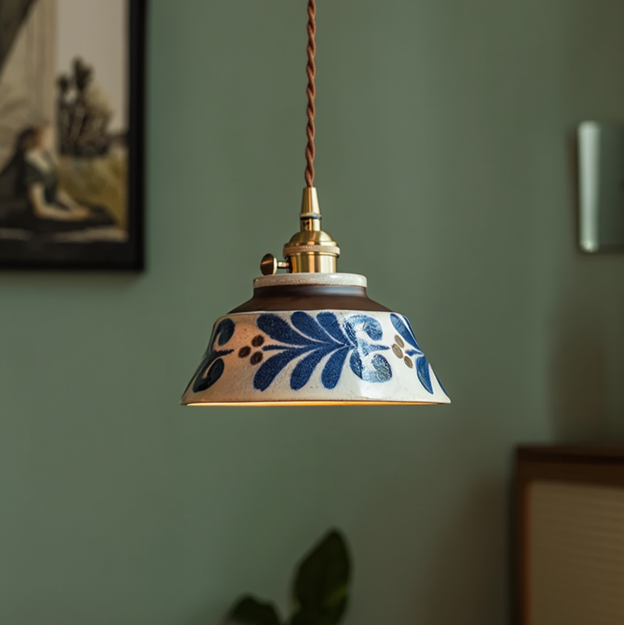 hand painted ceramic pendant light Blue Meadow