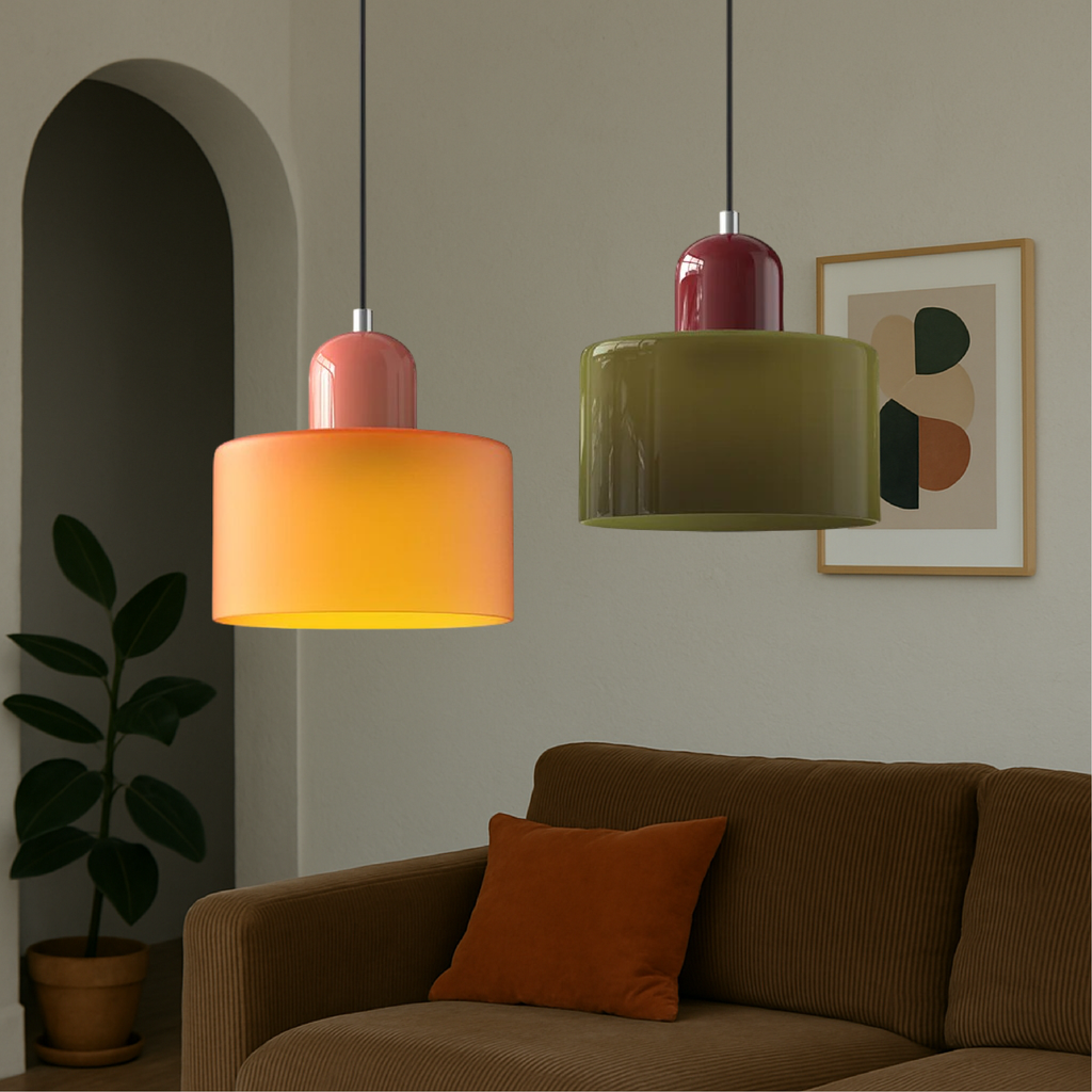 Colored glass Bauhaus style pendant light