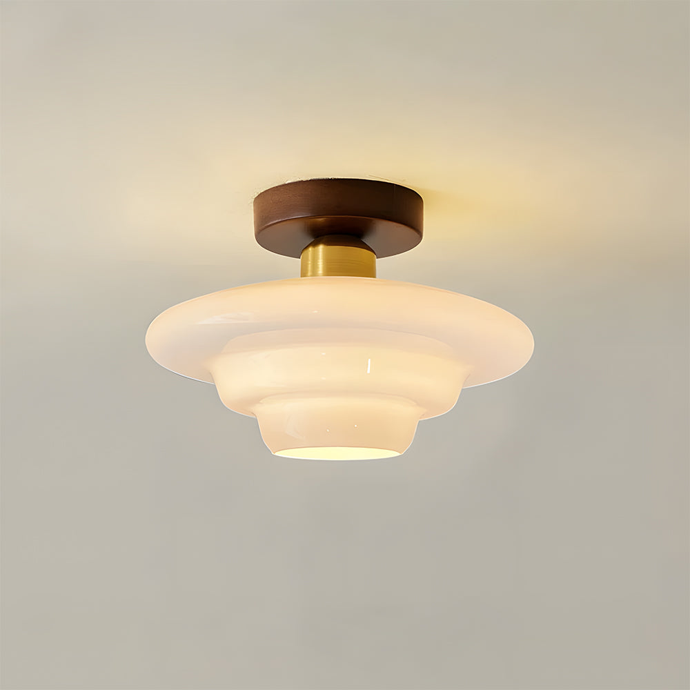 Walnut and glass ceiling light