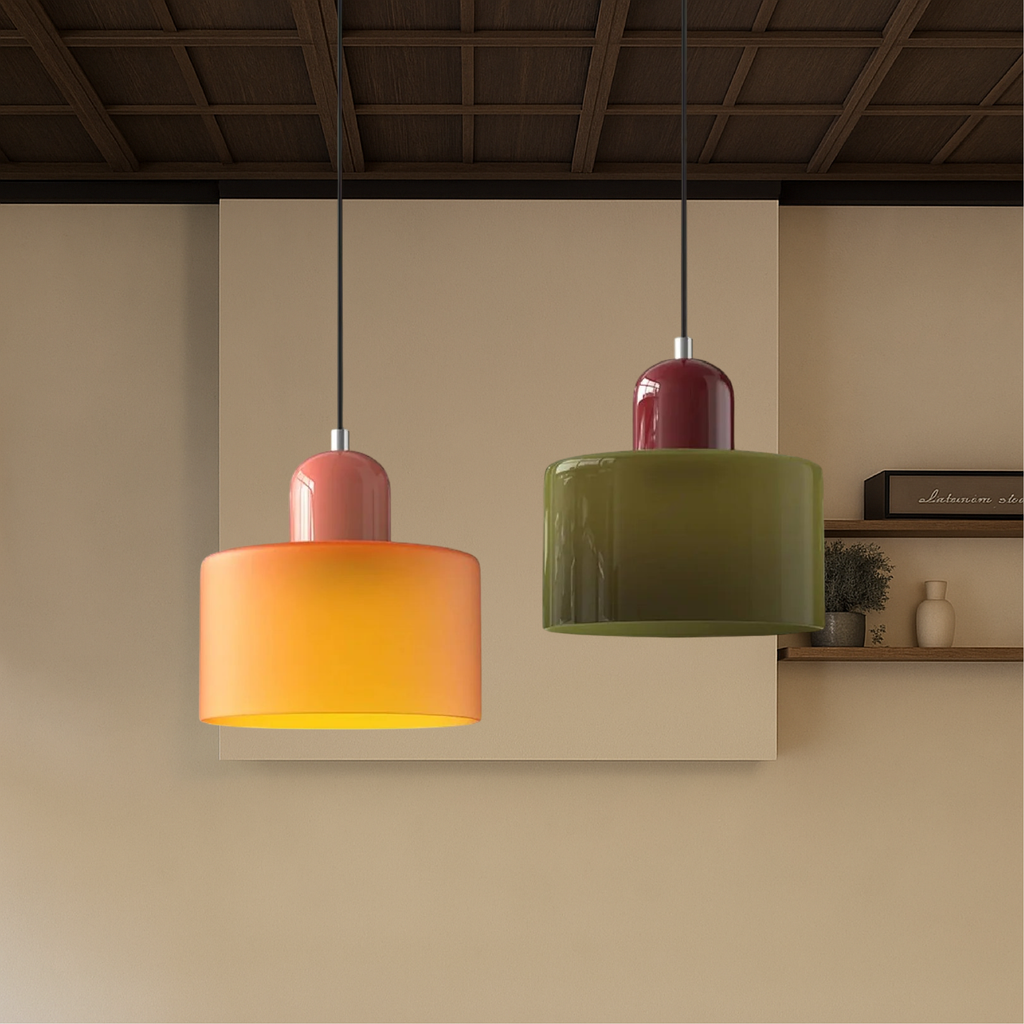 Colored glass Bauhaus style pendant light