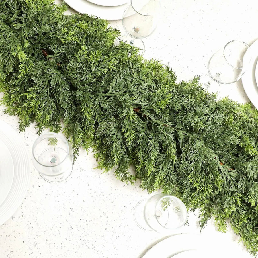 Cypress Christmas garland on mantel