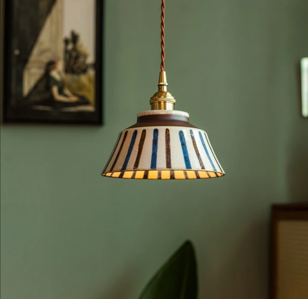 hand painted ceramic pendant light Sunburst Lines