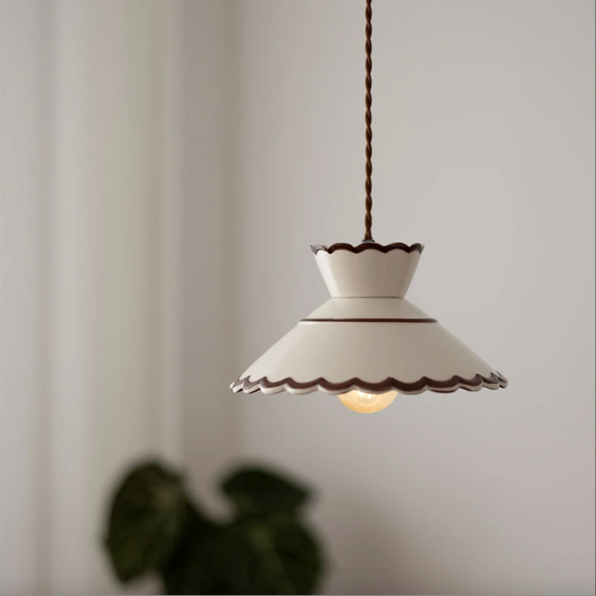 hand painted ceramic pendant light Ivory Scallop
