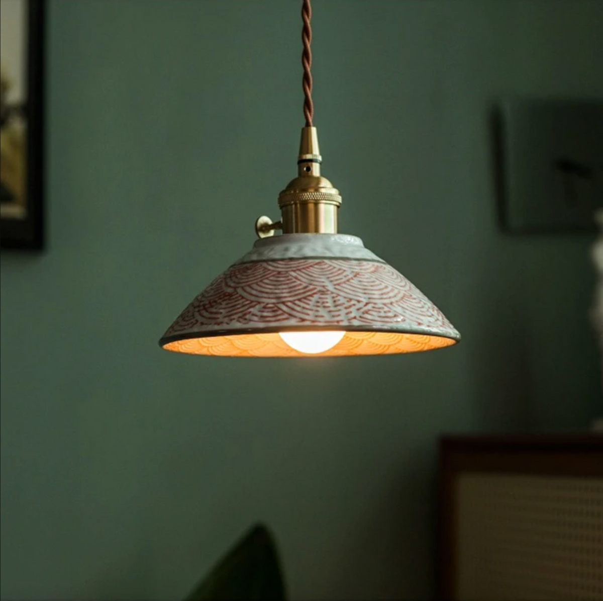hand painted ceramic pendant light Terracotta Waves