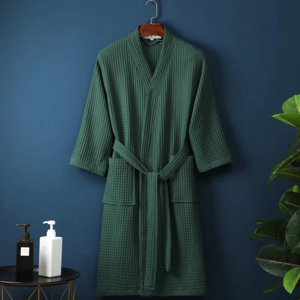 Waffle cotton robe in bathroom
