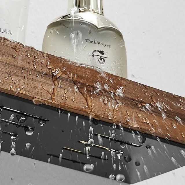 Wood bathroom shelf detail