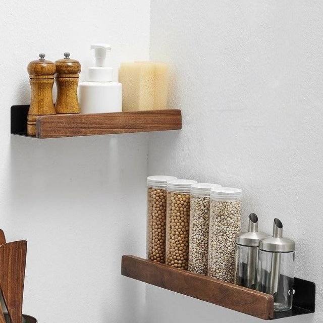 solid wood bathroom shelf Brown
