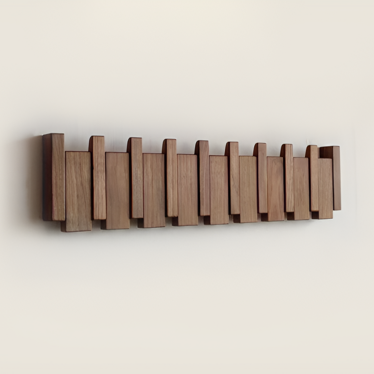 Wooden wall hooks with folding pegs